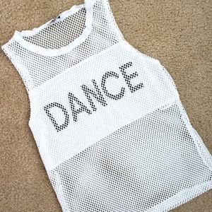 Girl's Mesh Tank Dance Loose White Top sz L